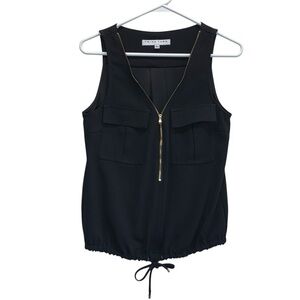 Trina Turk Black Sleeveless Top with Gold Zipper. Size XS